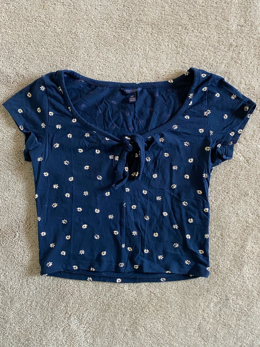 Aeropostale Navy Floral Tie-Front Crop Top